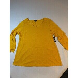 New Directions T-Shirt Womens Size XL‎ Mustard Yellow Long Sleeve V-Neck Casual